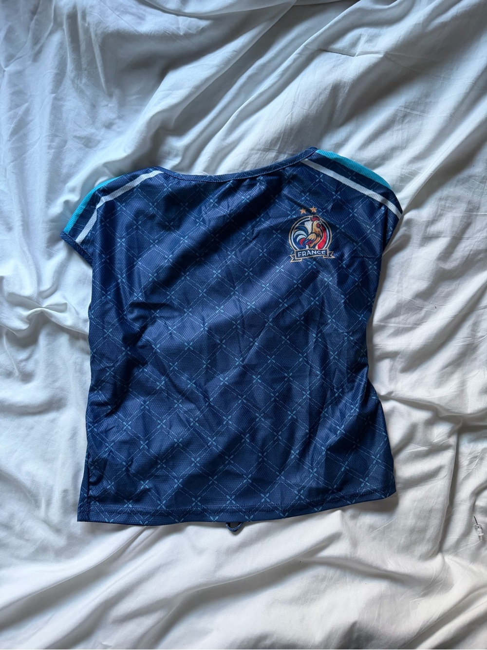 Women Navy France Football Short Sleeve Jersey Top